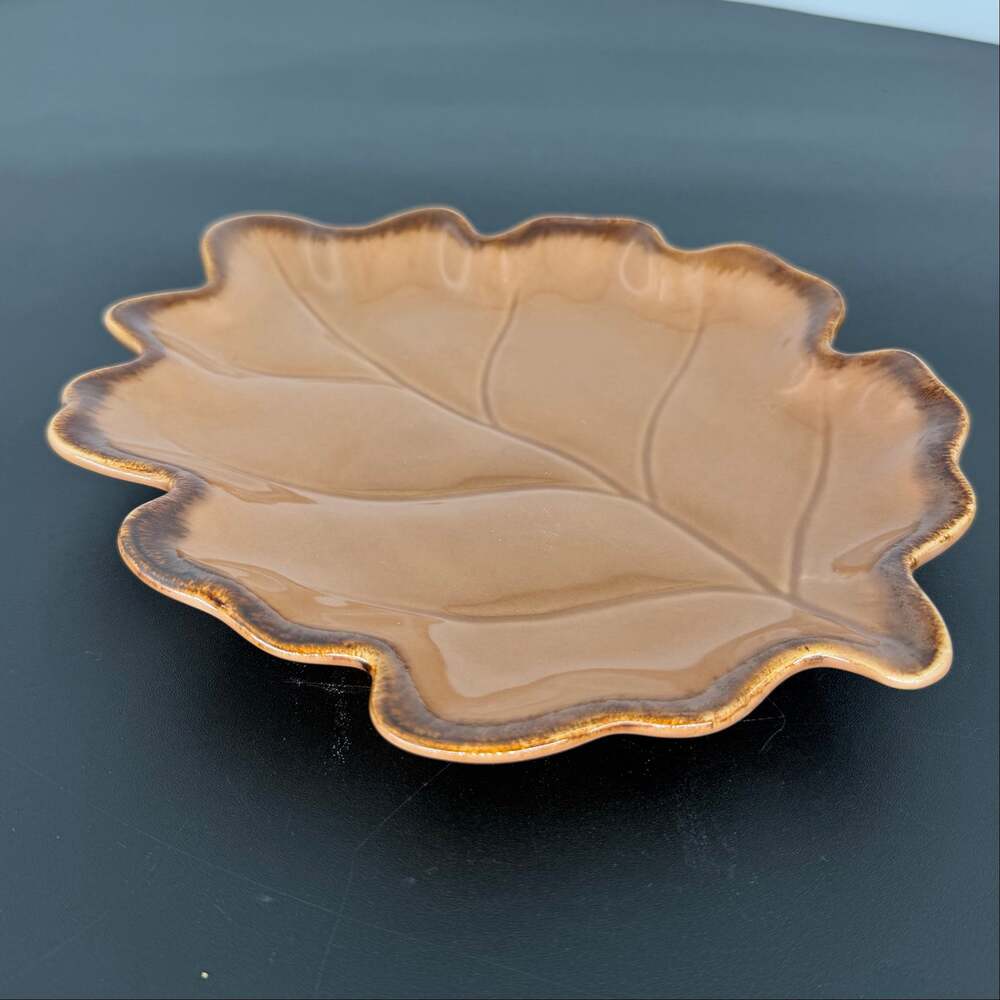 Cindy Crawford Harvest Leaf Platter Brown Stoneware Ceramic Autumn Fall Plate